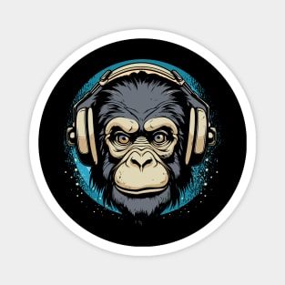 Chimp with Headphone - For Musicians and Zoologists Magnet